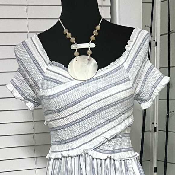 ⭐️Japana,Smocked,Shoulder Dress,Boho Blue-Striped Lightweight,Vacation Perfect - Picture 3 of 8